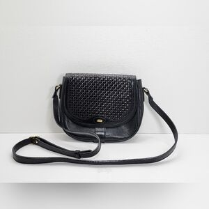 Vintage Bally Woven Italian Leather Shoulder/Crossbody Bag *Black* EUC